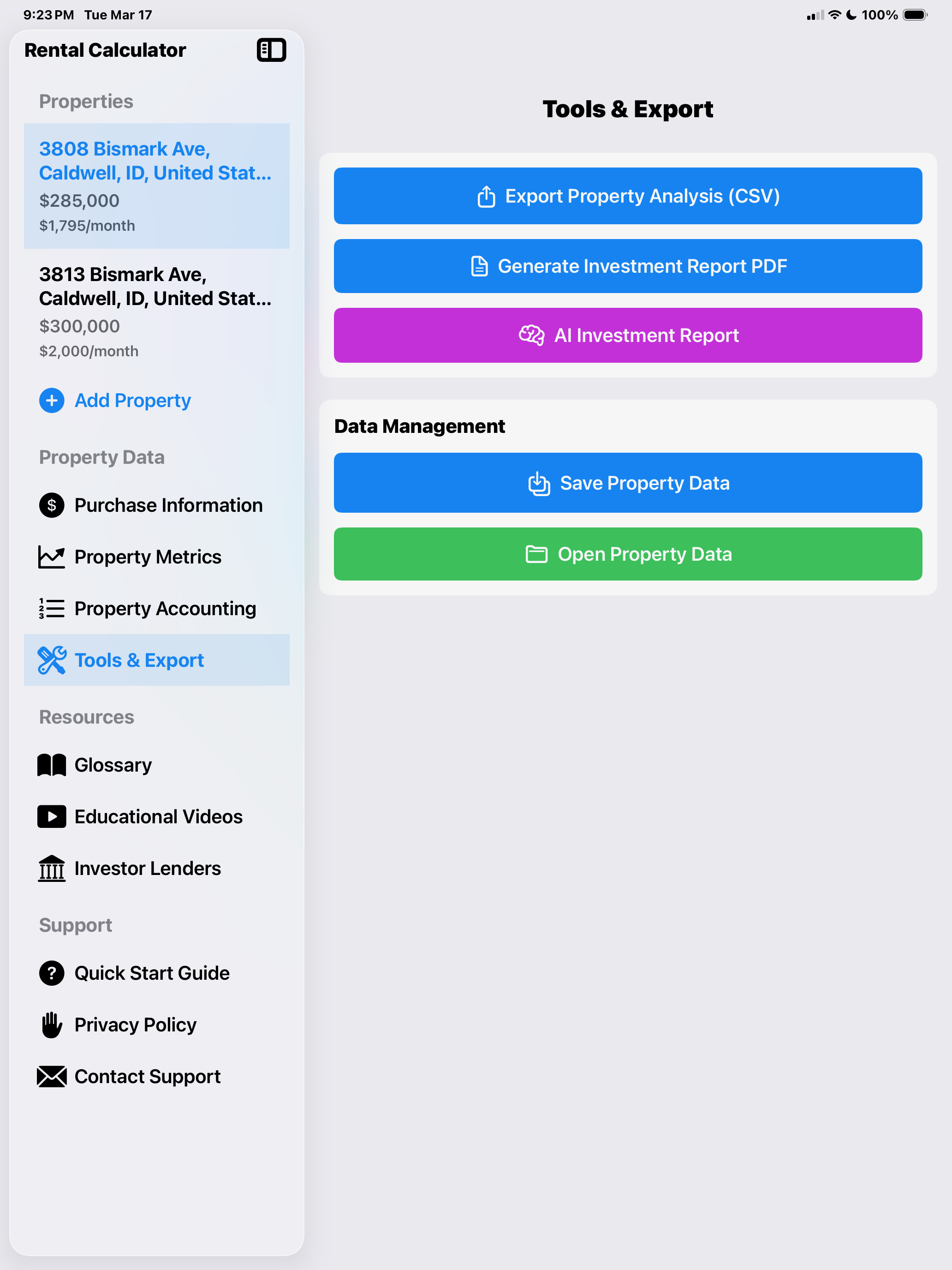 Tools & Export – iPad